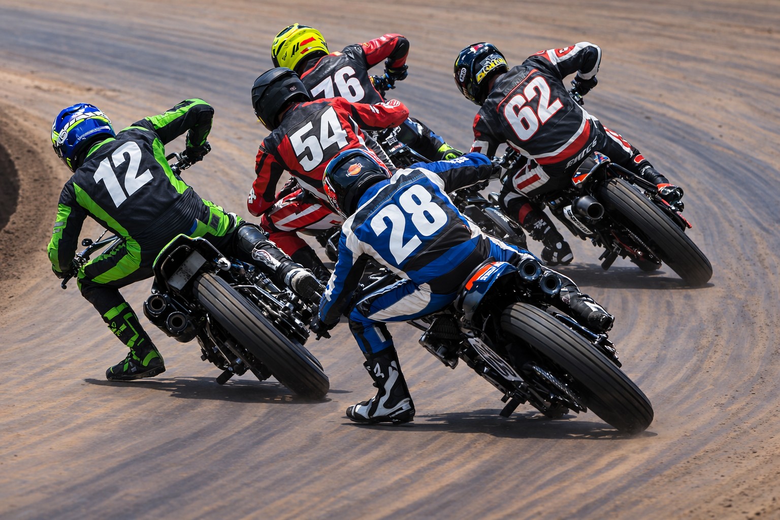 Motorcycle racers in tight corner battle